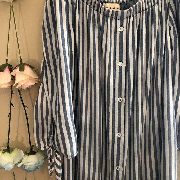 Stripped, botton up, off the shoulder dress/shirt - Picture 2 of 3